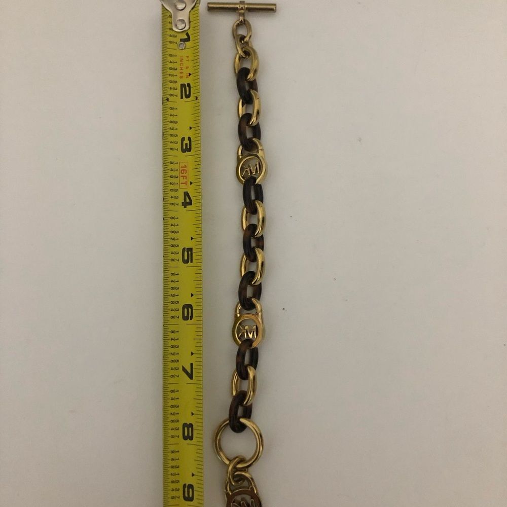 Michael Kors Toggle And Lock Gold and Brown Tortoise Shell Chain Bracelet - Picture 4 of 4